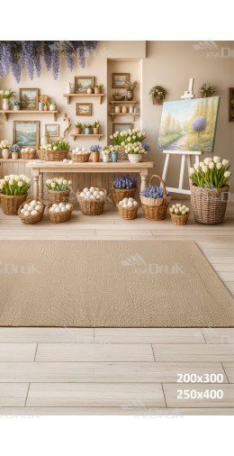 Tło fotograficzne „Wiosenna pracownia artystyczna z koszami kwiatów” | E612